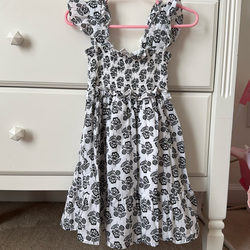 Girls Janie and Jack Emily smocked black and white cotton floral dress. Size 3t.